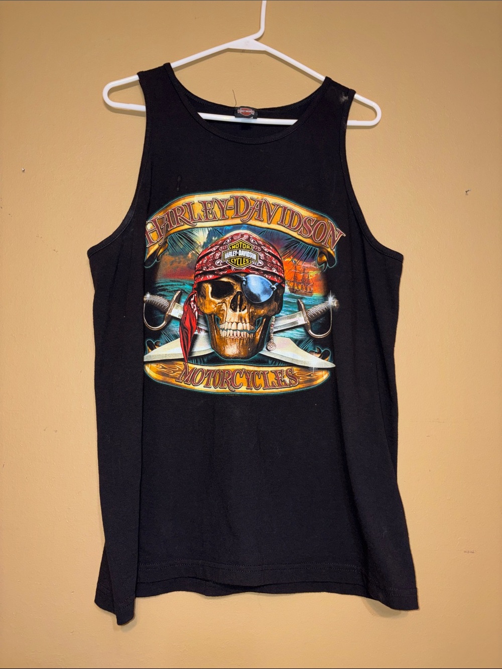 Harley-Davidson Women's Large Black Tank T Shirt Top Orlando Fl Pirate Skull